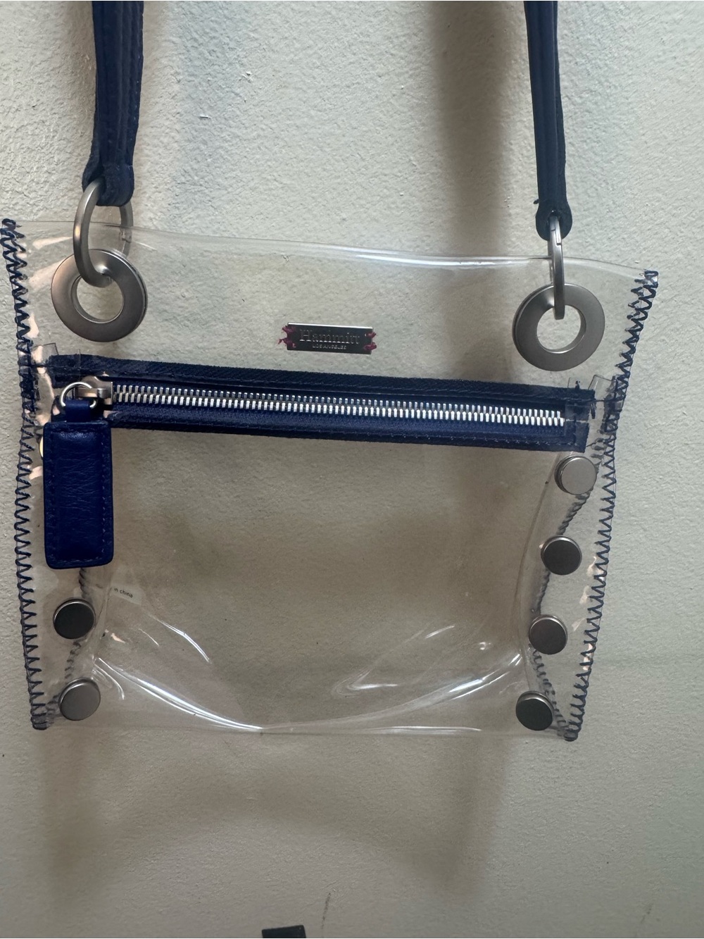 Hammitt Tony Small Clear Crossbody Bag navy blue trim and strap - Picture 2 of 5